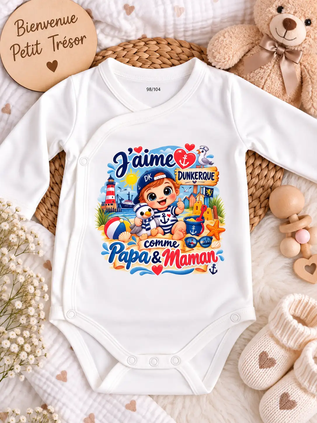 Body Bébé j'aime Dunkerque comme